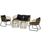 Outsunny Salon de Jardin 5 Pièces en Résine Tressée avec Chaises Rembourrées & Canapé, Ensemble de Meubles de Patio Modulable