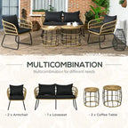 Outsunny Salon de Jardin 5 Pièces en Résine Tressée avec Chaises Rembourrées & Canapé, Ensemble de Meubles de Patio Modulable
