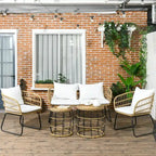 Outsunny Salon de Jardin 5 Pièces en Résine Tressée avec Chaises Rembourrées & Canapé, Ensemble de Meubles de Patio Modulable
