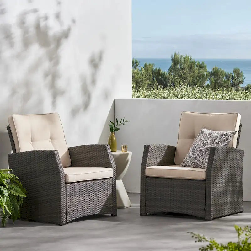 Sanger Wicker Outdoor Club Chairs with Cushions by Christopher Knight Home