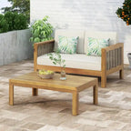 Set divanetto e tavolino da caffè Linwood in legno di acacia e vimini con cuscini per esterni di Christopher Knight Home