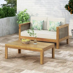 Set divanetto e tavolino da caffè Linwood in legno di acacia e vimini con cuscini per esterni di Christopher Knight Home