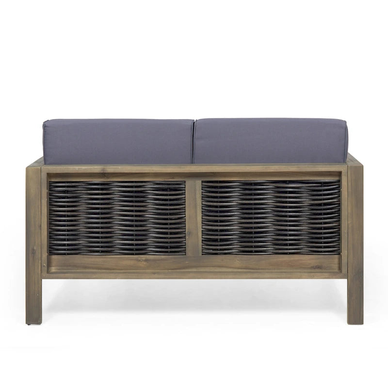 Set divanetto e tavolino da caffè Linwood in legno di acacia e vimini con cuscini per esterni di Christopher Knight Home