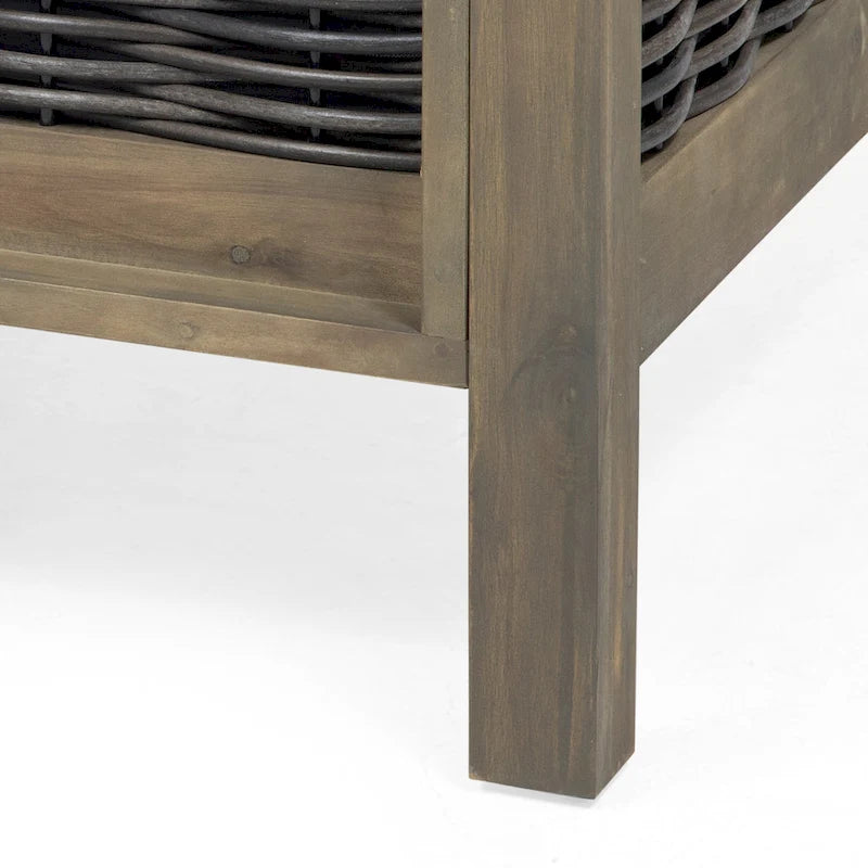 Set divanetto e tavolino da caffè Linwood in legno di acacia e vimini con cuscini per esterni di Christopher Knight Home