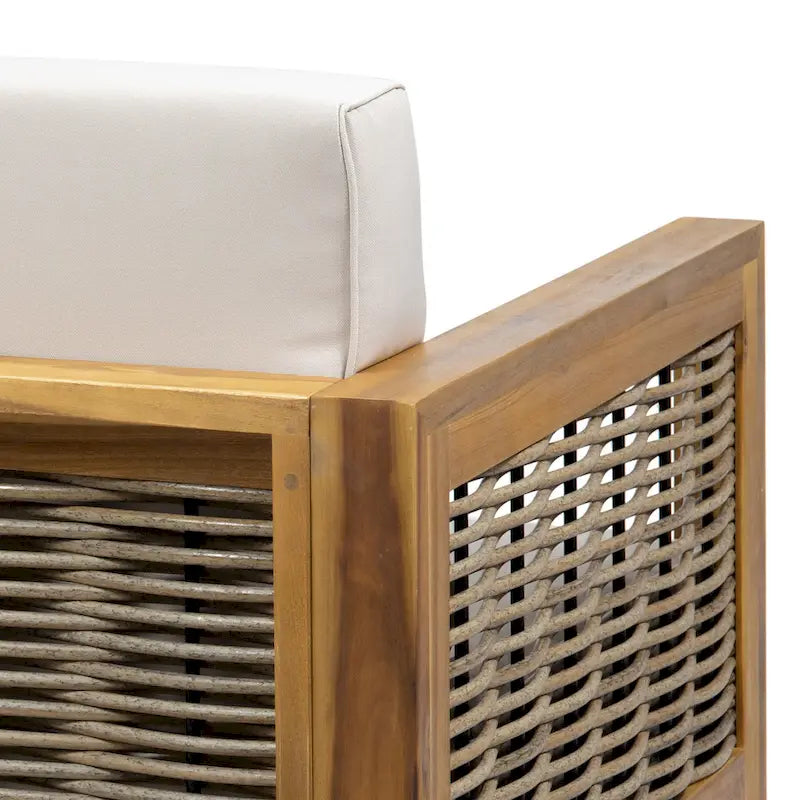 Set divanetto e tavolino da caffè Linwood in legno di acacia e vimini con cuscini per esterni di Christopher Knight Home
