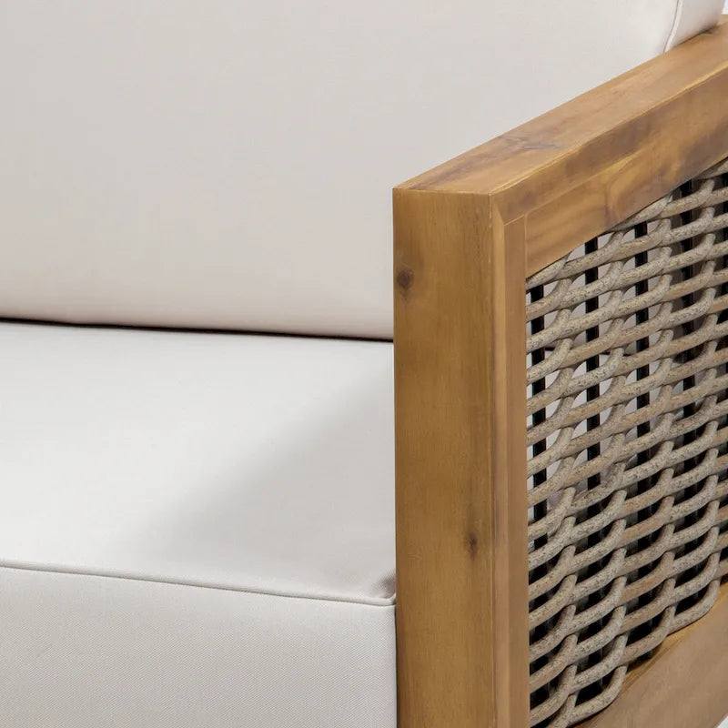 Set divanetto e tavolino da caffè Linwood in legno di acacia e vimini con cuscini per esterni di Christopher Knight Home