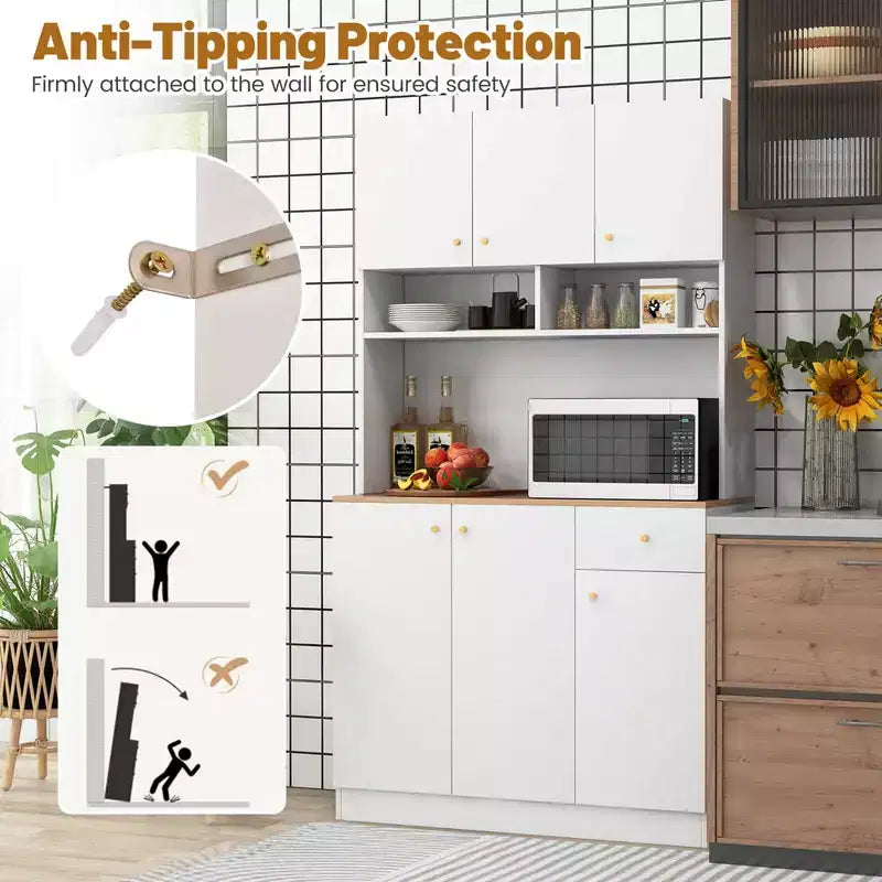 Dispensa alta 71 cm con Prese Porte USB Kit Anti-ribaltamento Ripiani Regolabili Bianca