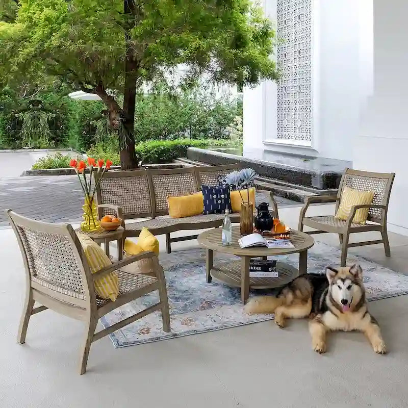 Set da conversazione per esterni a 5 pezzi Cambridge Casual Zuma in teak e vimini
