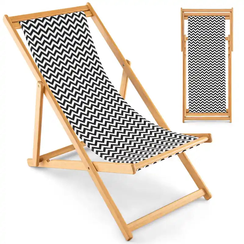 Chaise longue pliante en bambou inclinable en toile portable pour l'extérieur