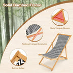 Chaise longue pliante en bambou inclinable en toile portable pour l'extérieur