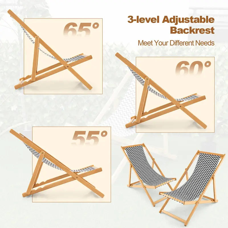 Chaise longue pliante en bambou inclinable en toile portable pour l'extérieur