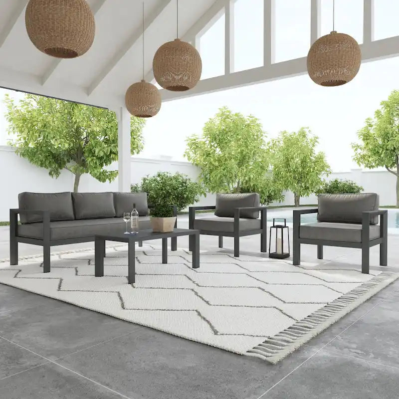 Divano da esterno in alluminio Homestyles Grayton con sedie a sdraio e tavolino da caffè - 81 x 26 x 29