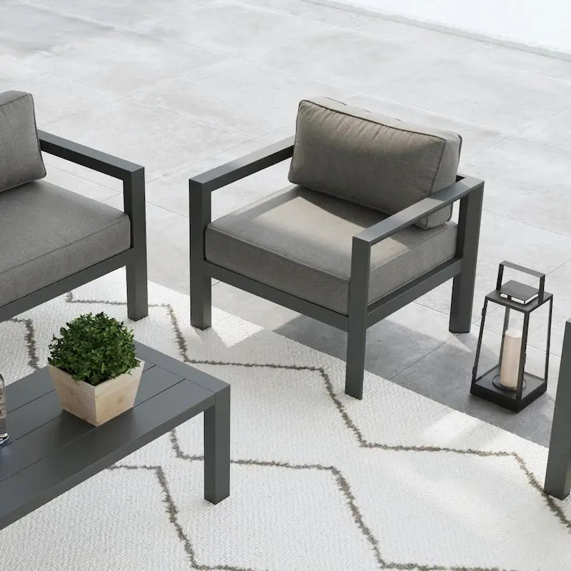 Divano da esterno in alluminio Homestyles Grayton con sedie a sdraio e tavolino da caffè - 81 x 26 x 29