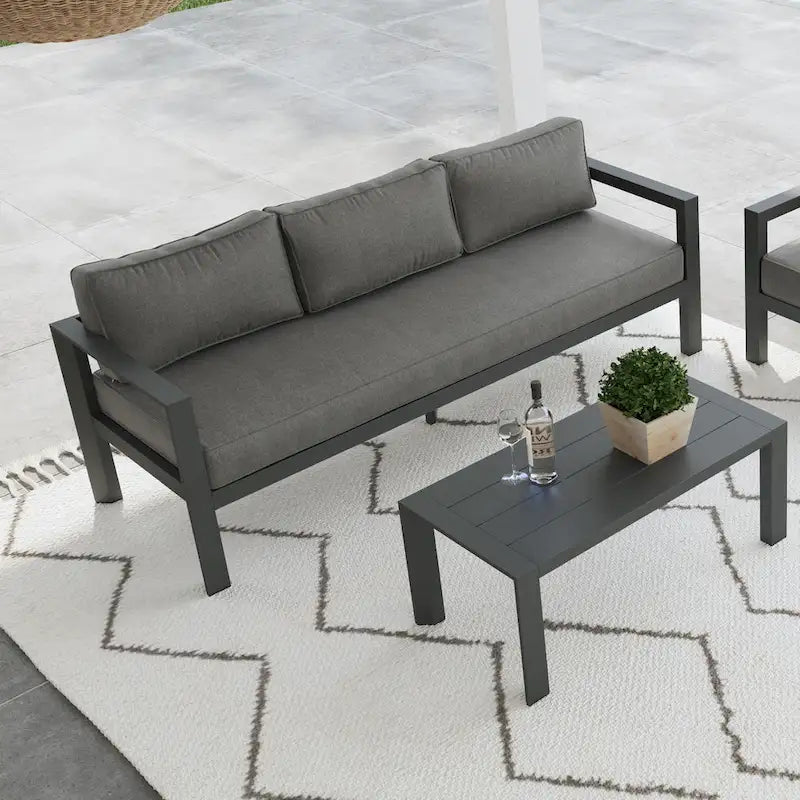 Divano da esterno in alluminio Homestyles Grayton con sedie a sdraio e tavolino da caffè - 81 x 26 x 29