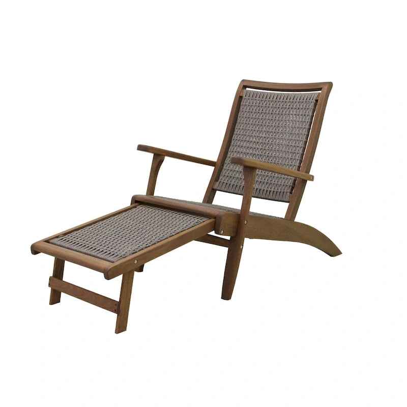Poltrona Lounge Eilana Grey in Vimini ed Eucalipto con Poggiapiedi Integrato