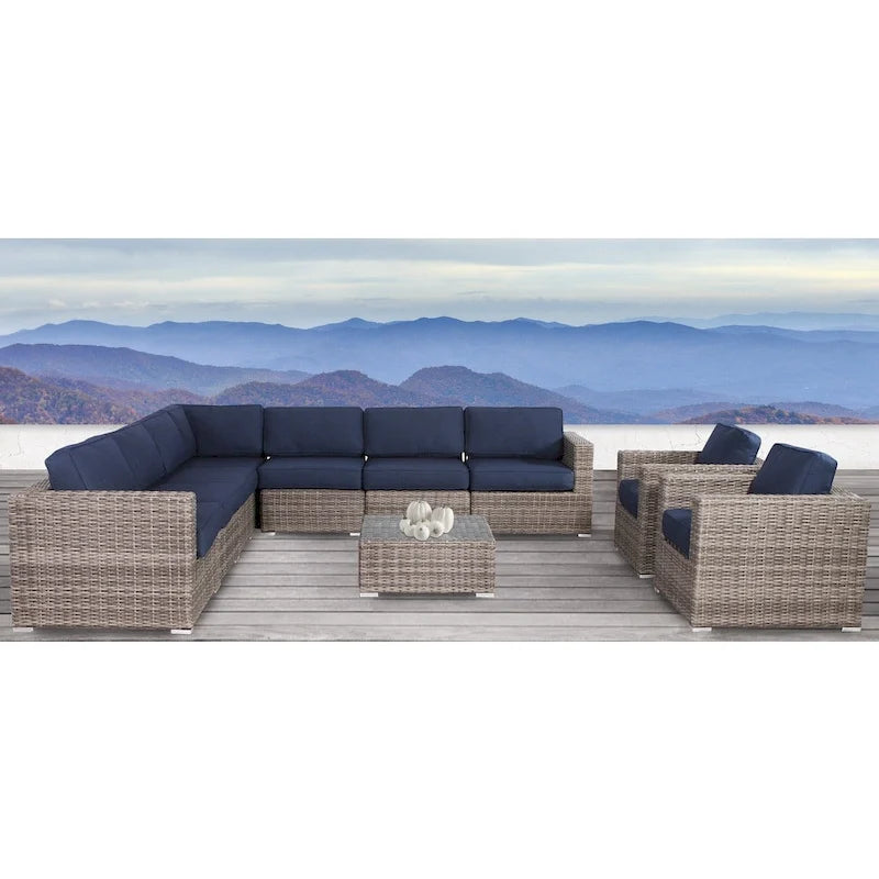 LSI Outdoor 10 piece Sunbrella Navyblue Sofa Set With Cushions