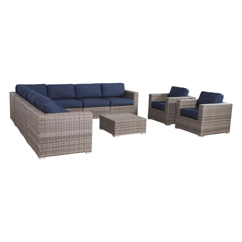 Set Divano LSI Outdoor 10 Pezzi Blu Marino Sunbrella con Cuscini