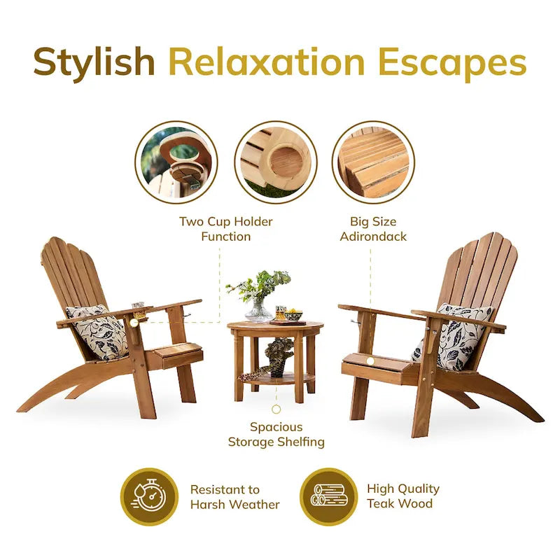 Cambridge Casual Sherwood Set di 3 Mobili da Salotto Adirondack in Teak