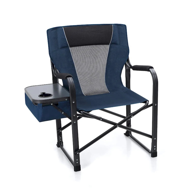 Chaise de camping pliable en métal avec porte-gobelet et boîte de rangement