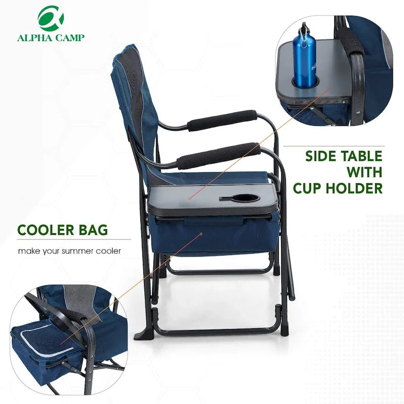 Chaise de camping pliable en métal avec porte-gobelet et boîte de rangement