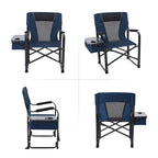 Chaise de camping pliable en métal avec porte-gobelet et boîte de rangement