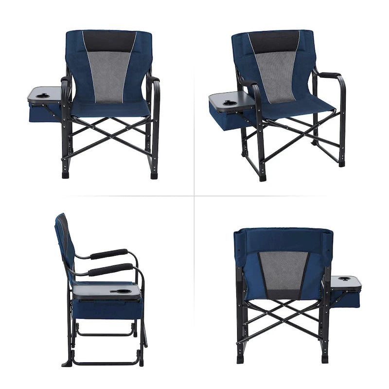 Chaise de camping pliable en métal avec porte-gobelet et boîte de rangement