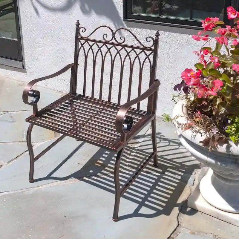 Sedia da giardino in ferro Valley Forge in bronzo anticato - 24,5x22x36,5