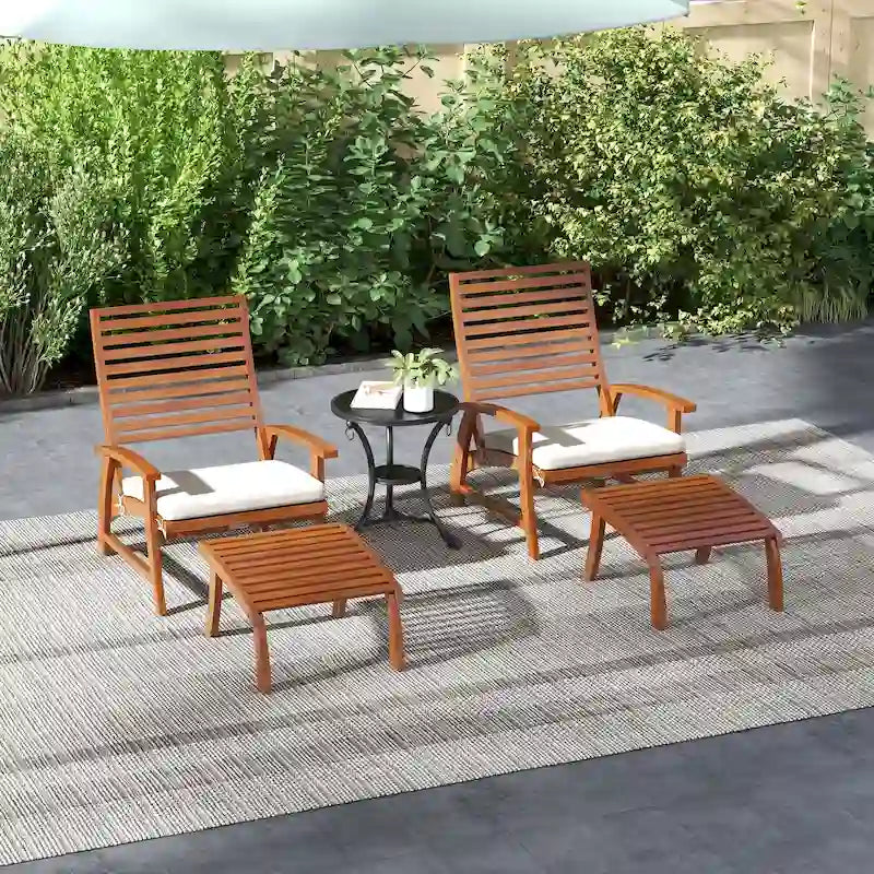 Outsunny Set da 4 Sedie da Giardino con Cuscini, Sedie da Esterno in Legno di Acacia con Poggiapiedi, Seduta a Doghe