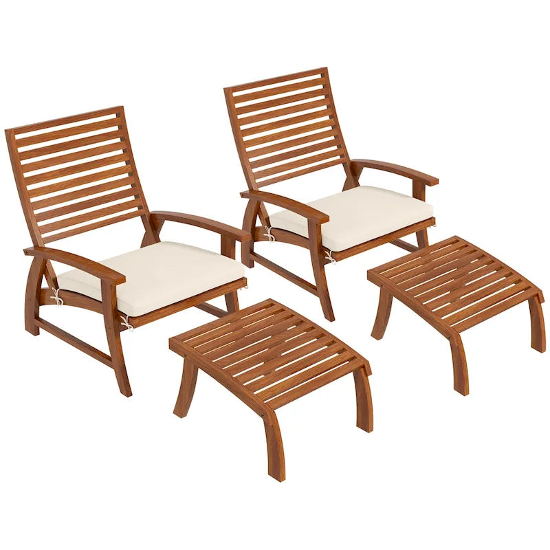 Outsunny Set da 4 Sedie da Giardino con Cuscini, Sedie da Esterno in Legno di Acacia con Poggiapiedi, Seduta a Doghe