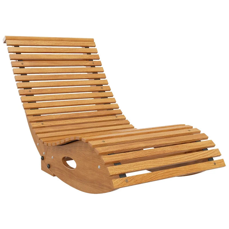 Sedia a dondolo da esterno Outsunny con sedile a doghe e schienale alto, sedia a dondolo in legno a forma di S, sedia a dondolo da patio, giardino