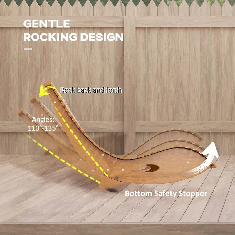 Sedia a dondolo da esterno Outsunny con sedile a doghe e schienale alto, sedia a dondolo in legno a forma di S, sedia a dondolo da patio, giardino
