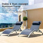 Ensemble de 3 chaises longues de piscine, chaises longues d'extérieur réglables en aluminium avec table d'appoint en métal, tout temps