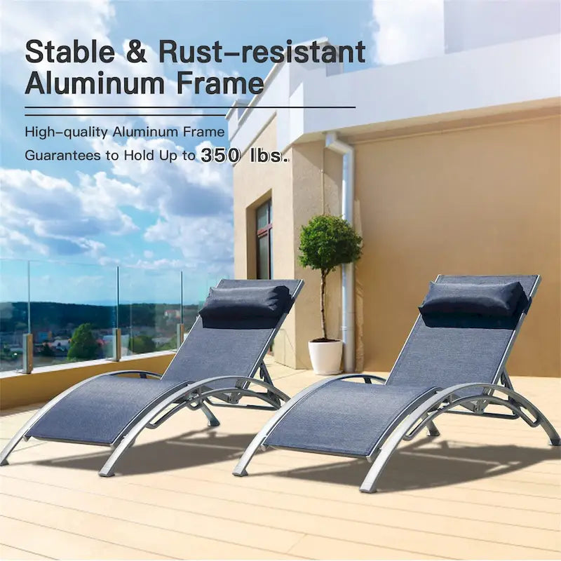 Ensemble de 3 chaises longues de piscine, chaises longues d'extérieur réglables en aluminium avec table d'appoint en métal, tout temps