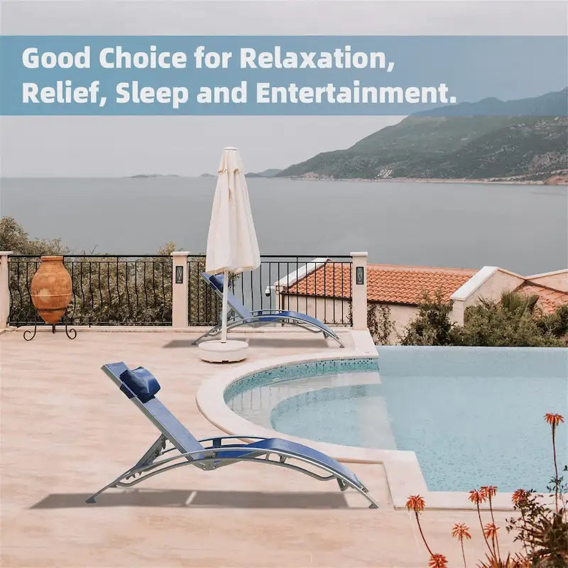 Ensemble de 3 chaises longues de piscine, chaises longues d'extérieur réglables en aluminium avec table d'appoint en métal, tout temps