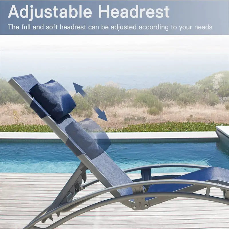 Ensemble de 3 chaises longues de piscine, chaises longues d'extérieur réglables en aluminium avec table d'appoint en métal, tout temps