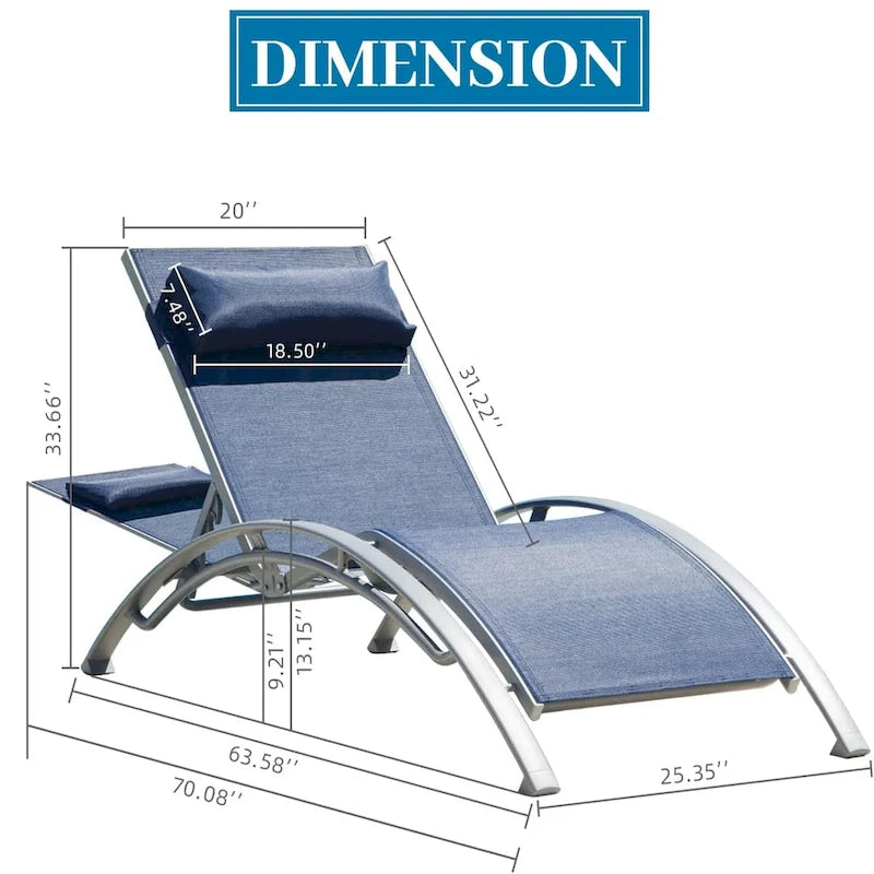 Ensemble de 3 chaises longues de piscine, chaises longues d'extérieur réglables en aluminium avec table d'appoint en métal, tout temps