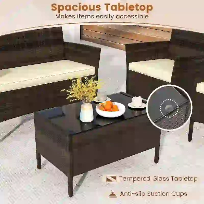 Set da Salotto da Esterno in Rattan da 4 Pezzi Set di Mobili da Giardino in Vimini