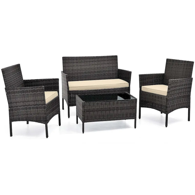 Set da Salotto da Esterno in Rattan da 4 Pezzi Set di Mobili da Giardino in Vimini