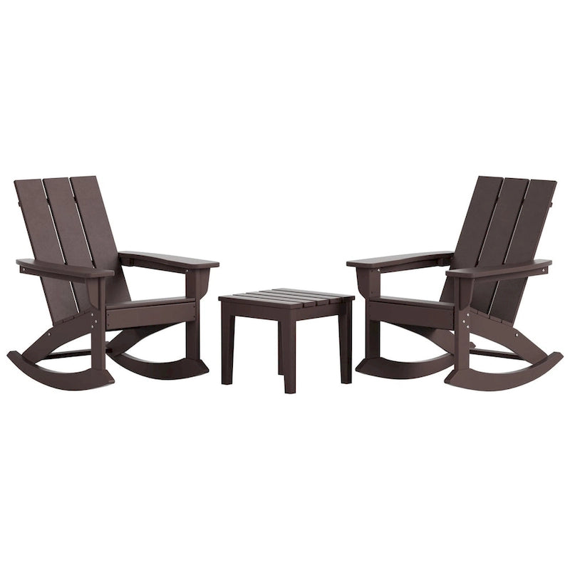 Polytrends Shoreside - Set da 3 pezzi: Sedie a Dondolo Adirondack in Polietilene per Esterni, Resistenti alle Intemperie ed Ecologiche, con Tavolino Laterale