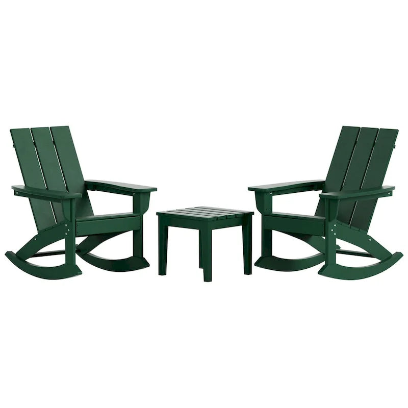 Polytrends Shoreside - Set da 3 pezzi: Sedie a Dondolo Adirondack in Polietilene per Esterni, Resistenti alle Intemperie ed Ecologiche, con Tavolino Laterale