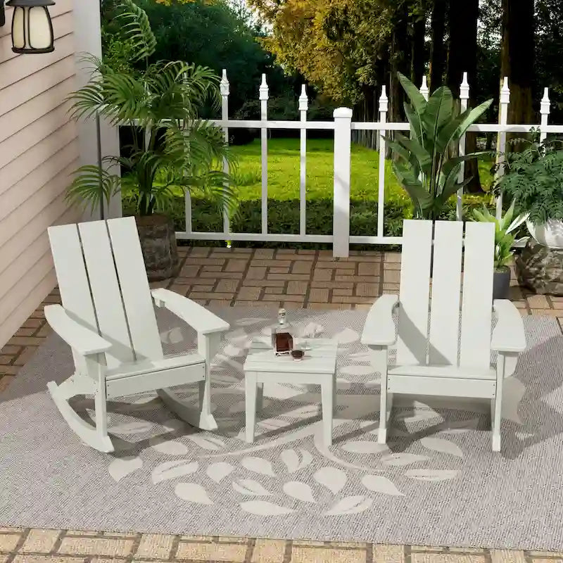 Polytrends Shoreside - Set da 3 pezzi: Sedie a Dondolo Adirondack in Polietilene per Esterni, Resistenti alle Intemperie ed Ecologiche, con Tavolino Laterale