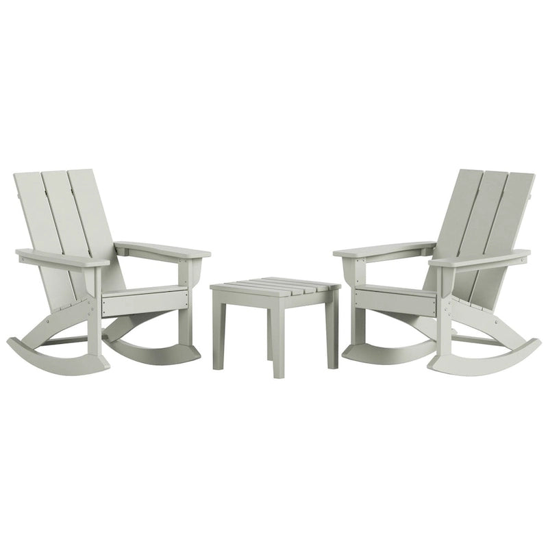 Polytrends Shoreside - Set da 3 pezzi: Sedie a Dondolo Adirondack in Polietilene per Esterni, Resistenti alle Intemperie ed Ecologiche, con Tavolino Laterale