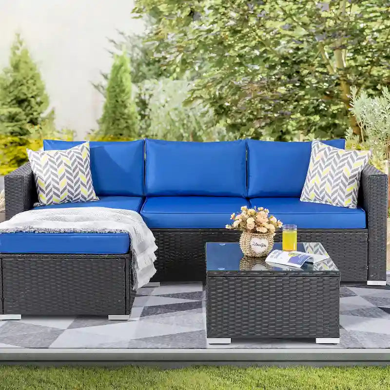 Futzca Arredamento da Esterno per Patio, Set Divano Sezionale Piccolo in Rattan con Schienale Basso Resistente alle Intemperie