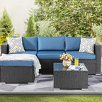 Futzca Arredamento da Esterno per Patio, Set Divano Sezionale Piccolo in Rattan con Schienale Basso Resistente alle Intemperie