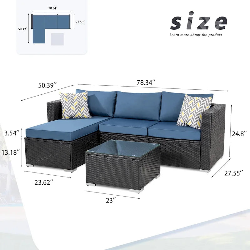 Futzca Arredamento da Esterno per Patio, Set Divano Sezionale Piccolo in Rattan con Schienale Basso Resistente alle Intemperie