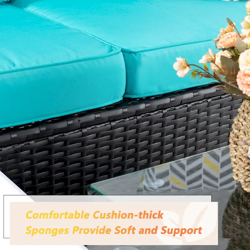 Futzca Arredamento da Esterno per Patio, Set Divano Sezionale Piccolo in Rattan con Schienale Basso Resistente alle Intemperie
