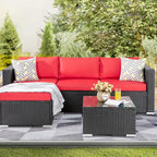 Futzca Arredamento da Esterno per Patio, Set Divano Sezionale Piccolo in Rattan con Schienale Basso Resistente alle Intemperie