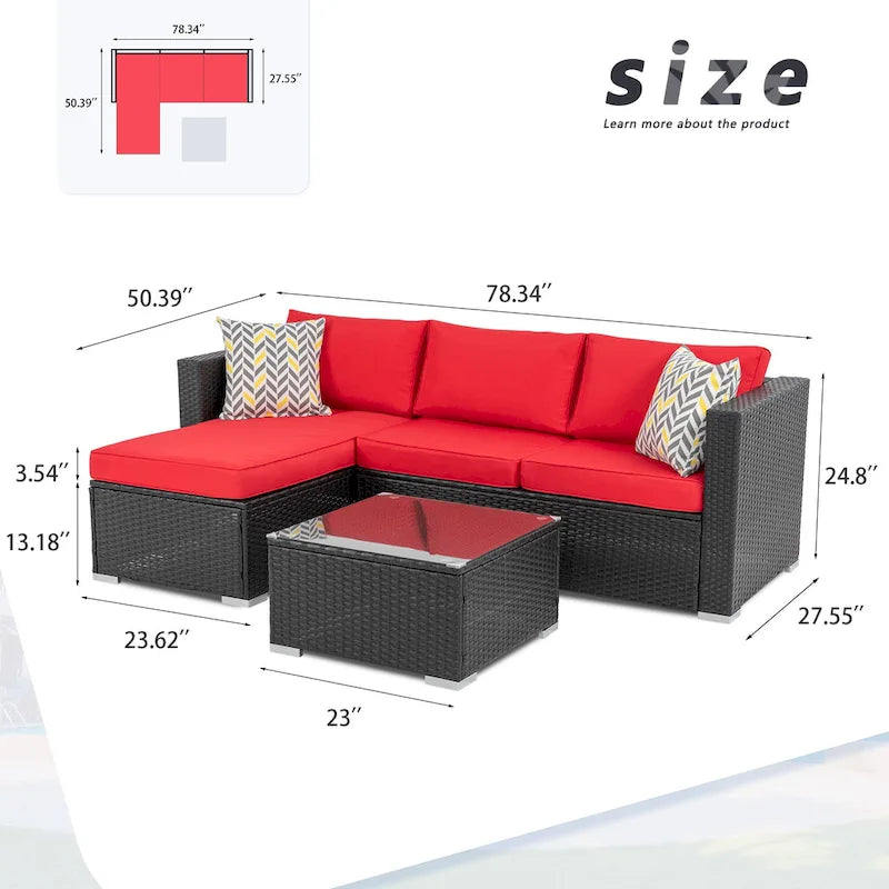 Futzca Arredamento da Esterno per Patio, Set Divano Sezionale Piccolo in Rattan con Schienale Basso Resistente alle Intemperie
