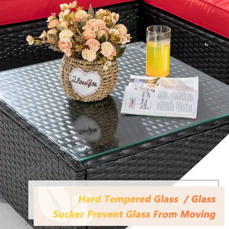 Futzca Arredamento da Esterno per Patio, Set Divano Sezionale Piccolo in Rattan con Schienale Basso Resistente alle Intemperie