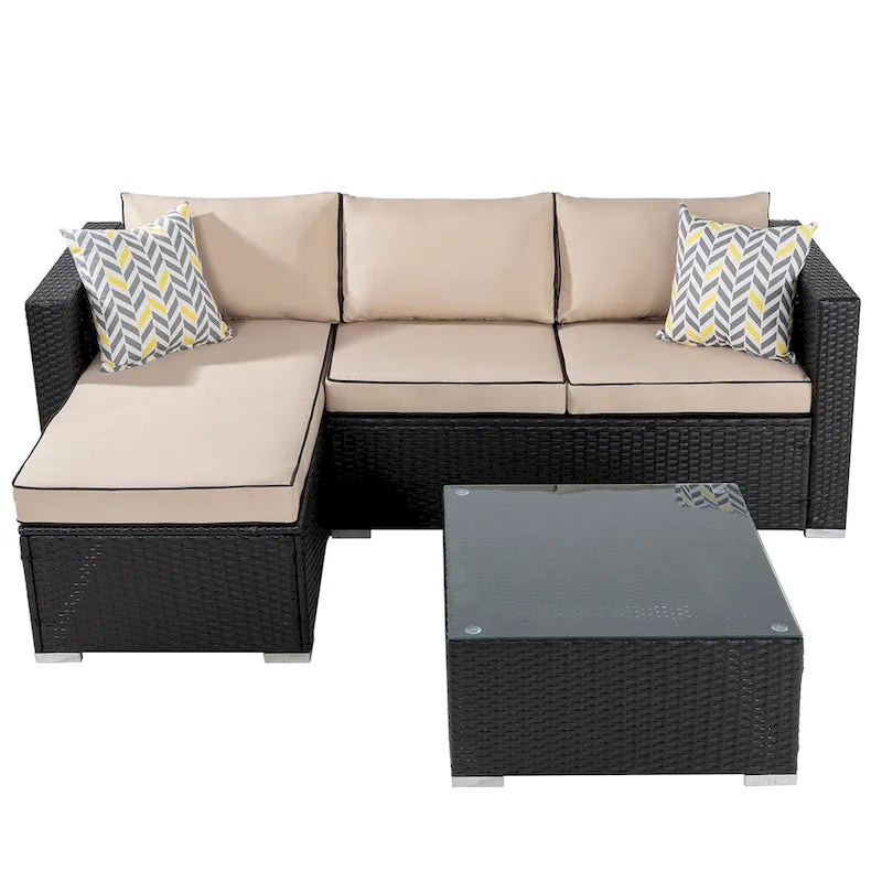Futzca Arredamento da Esterno per Patio, Set Divano Sezionale Piccolo in Rattan con Schienale Basso Resistente alle Intemperie